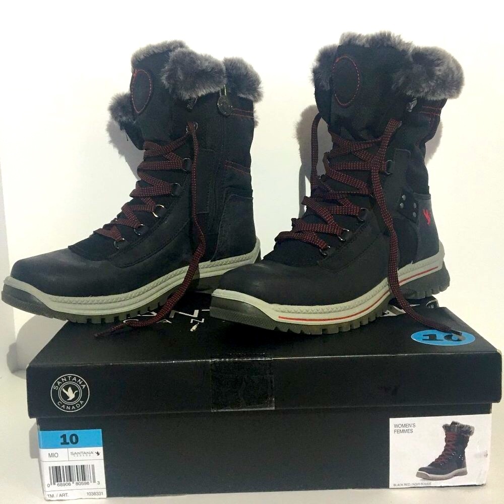 Women's Santana black and red winter boots size 10